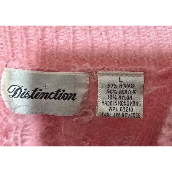 Vtg Distinction Sweater Sz L Mohair Blend Pink Cableknit 90s Grandmacore Stretch - Picture 3 of 10